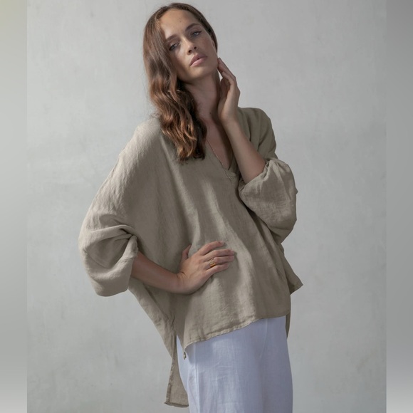 Luxmii Relaxed Pallocino Linen Flax Top Oatmeal Minimalist Lagenlook Size S/M